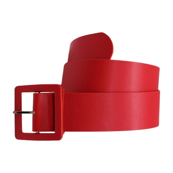 Women Red Faux Leather Waistband Fashion Belt Hip Waist Big Square Buckle M L - Picture 16 of 16